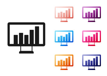 black computer monitor with graph chart icon vector image