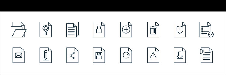 file and document outline line icons linear set vector image