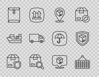 set line delivery security with shield container vector image