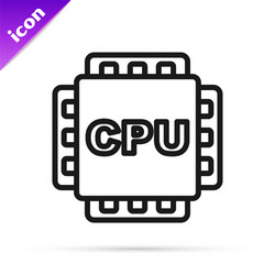 Black line computer processor with microcircuits vector