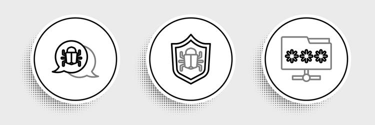 Set line folder with password system bug and icon vector