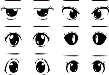 cute anime-style big black eyes in normal times vector