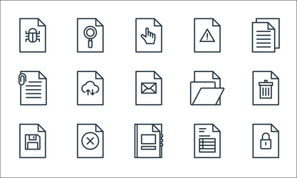 file and document outline line icons linear set vector image