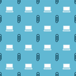 set paper clip and laptop on seamless pattern vector