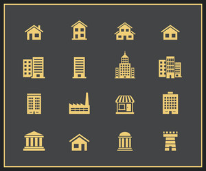 Buildings icons Royalty Free Vector Image - VectorStock
