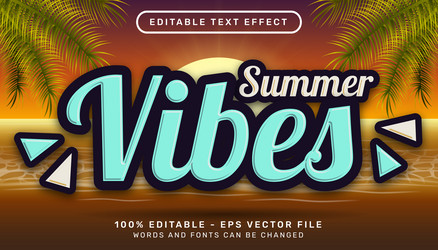 Summer vibes retro color 3d editable text effect vector