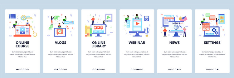 Vlogger website and mobile app onboarding screens vector