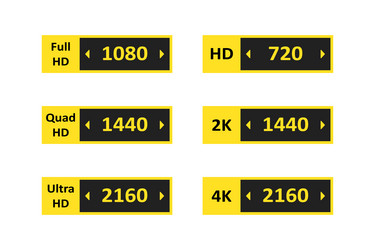 hd 2k and 4k set icon in simple flat isolated vector