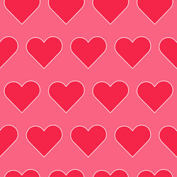 red heart with outline on pink seamless pattern vector image
