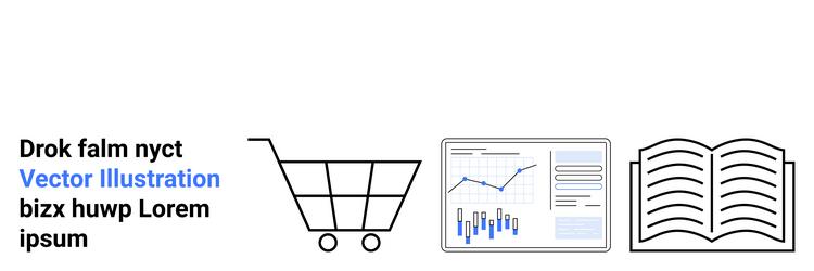 shopping cart data analytics chart and open book vector image