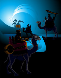 Three Wise Men Visiting Bethlehem Vector Image