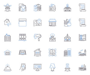 building and structure line icons collection vector