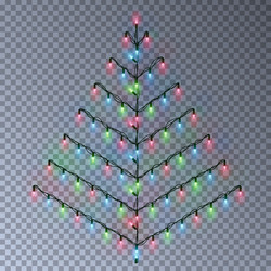 Christmas color tree of lights string transparent vector