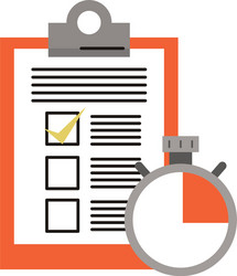 Clipboard checklist document and timer symbol vector