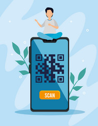 scan code qr in smartphone with man and icons vector image