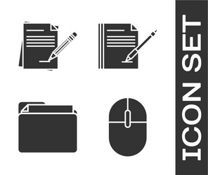 set computer mouse blank notebook and pencil vector image