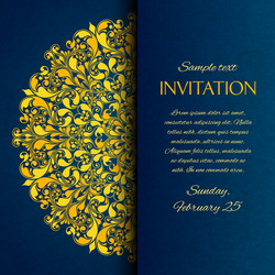 Elegant Blue & Gold Wedding Invitation Vector Image