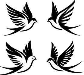 Four Birds in Flight Silhouette Vector Image
