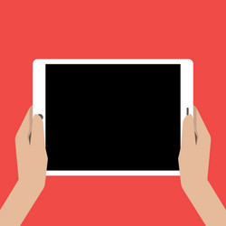 hands holing tablet computer with a black screen vector