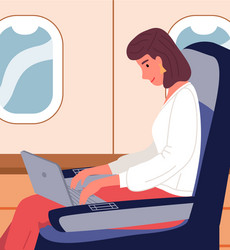 Businesswoman with laptop in business class vector