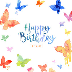 Watercolor Butterfly Birthday Card Vector Image