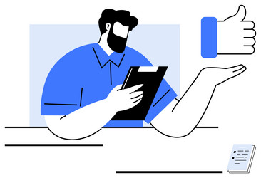 man reviewing document with clipboard emphasizing vector image