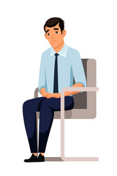 Sad man sit on chair isolated white background vector