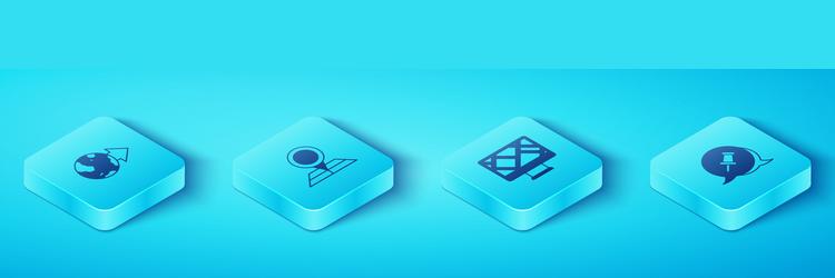 set isometric location on the globe folded map vector image