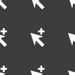 Cursor arrow plus add icon sign seamless pattern vector