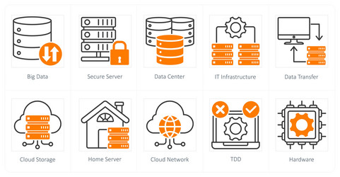 a set of 10 technology icons as big data secure vector image
