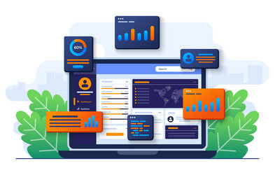 data charts graphs and a dashboard on laptop vector image