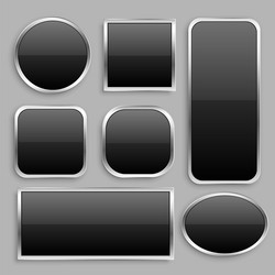 Glossy Black Buttons with Silver Frames vector image