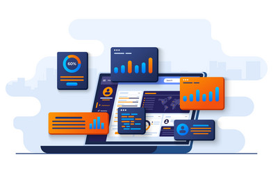 data charts graphs and a dashboard on laptop vector image