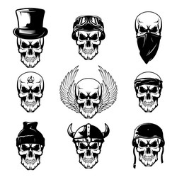 different skull tattoo flat icon set vector