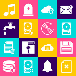 set delete file document floppy disk hard drive vector image