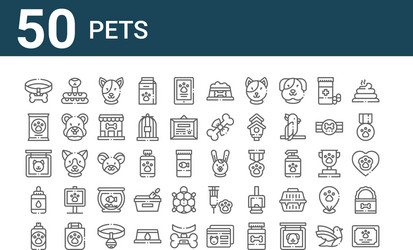 Set 50 pets icons outline thin line vector