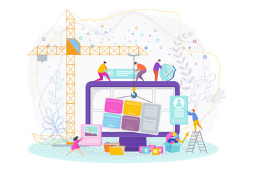 tiny people are designing a website web design vector