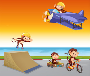 Happy kids playing cardboard plane flying Vector Image