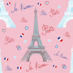 Seamless pattern with eiffel tower on pink vector