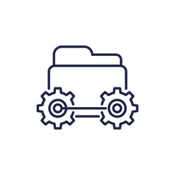 project management line icon with folder and gears vector image