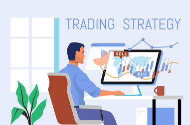 stock trader working on computer with graphs vector