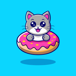 cute cat floating on a donut pool float vector image