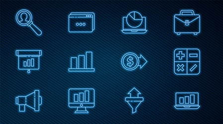 set line laptop with graph chart calculator pie vector image