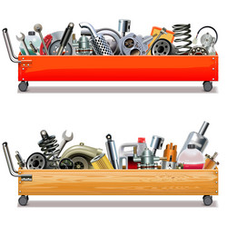 Toolbox cart with car parts vector