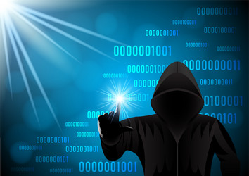 hooded man hacker on a digital background vector