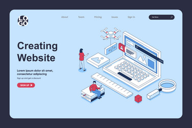 website creating concept in 3d isometric design vector image