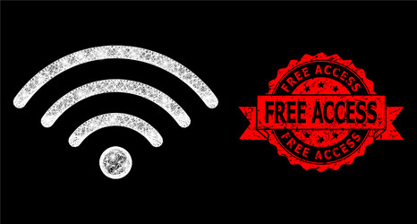 Grunge free access stamp and bright web mesh wi-fi vector