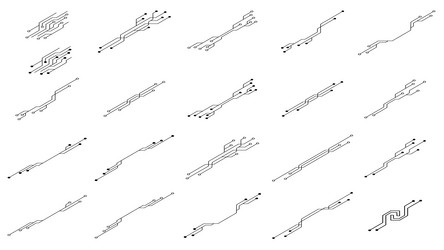 Isometric set of printed circuit board pcb tracks vector