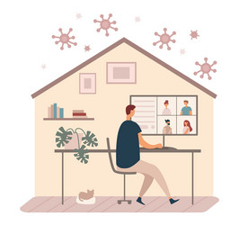man using computer for remote job during vector image