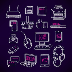 set sketch computer icons vector image